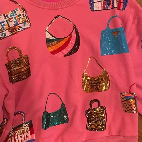 Queen Of Sparkles small Pink purses Sweatshirt! Worn one time!! - Picture 3 of 4